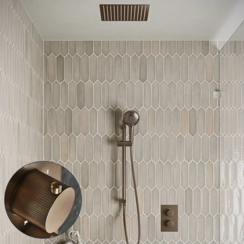 Bestel Nu Saniclear Cube Stripes inbouw regendouche met inbouw douchekop 30x30cm, glijstang en 2 standen handdouche verouderd messing