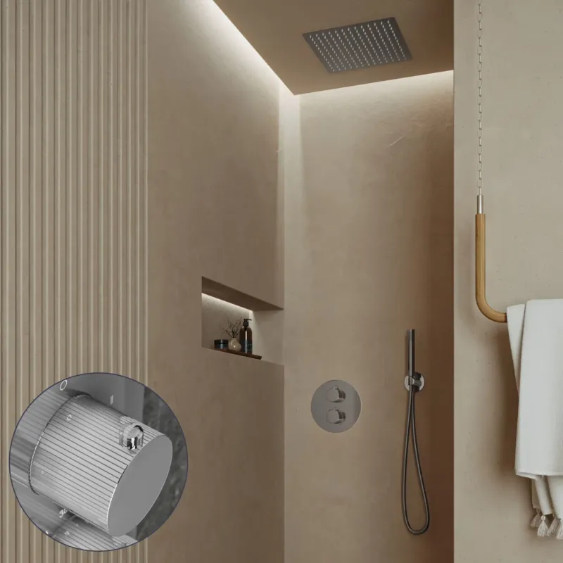 Flitsaanbieding Saniclear Cube Stripes inbouw regendouche rond met inbouw douchekop 30x30cm chroom