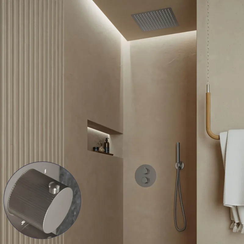 Veilige Betaling Saniclear Cube Stripes inbouw regendouche rond met inbouw douchekop 30x30cm RVS