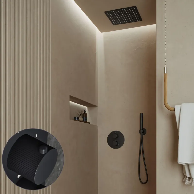 Lage Kosten Saniclear Cube Stripes inbouw regendouche rond met inbouw douchekop 30x30cm zwart mat