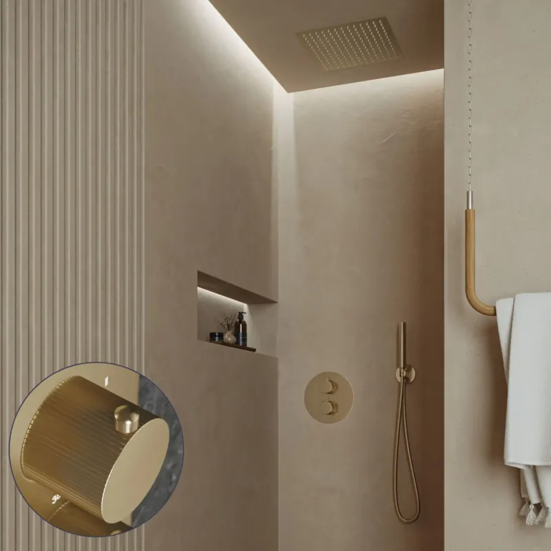 Saniclear Cube Stripes inbouw regendouche rond met inbouw douchekop 30x30cm geborsteld messing - mat goud Meest Verkocht