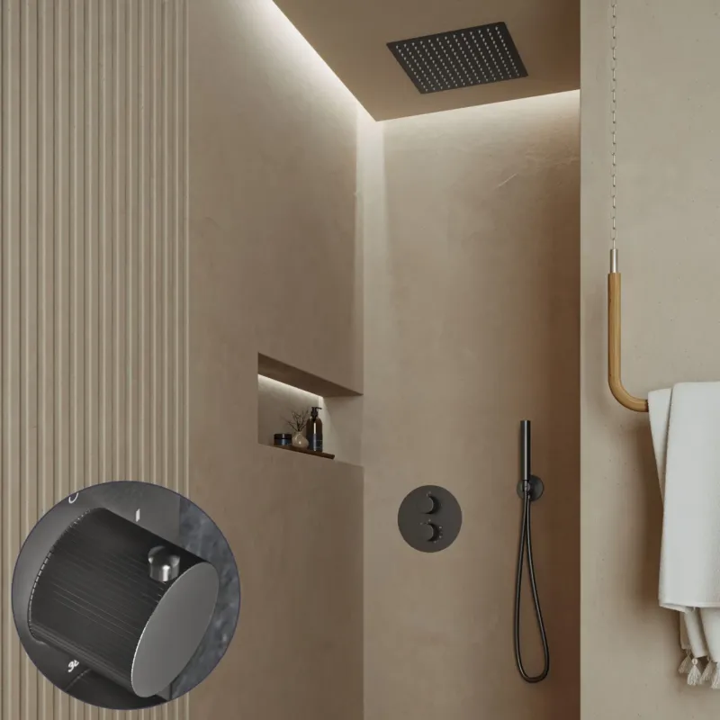 Saniclear Cube Stripes inbouw regendouche rond met inbouw douchekop 30x30cm verouderd ijzer - gunmetal Bestel Nu