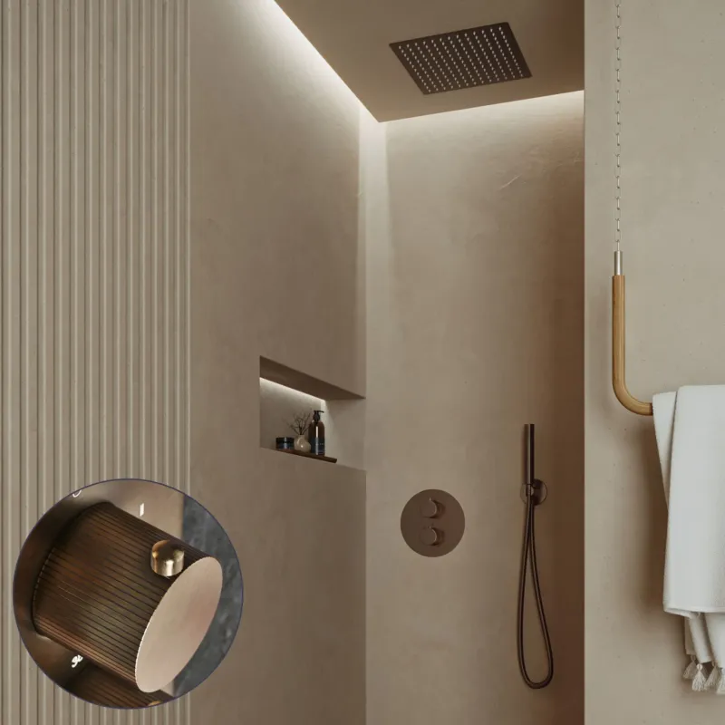 Saniclear Cube Stripes inbouw regendouche rond met inbouw douchekop 30x30cm verouderd messing Laatste Versie
