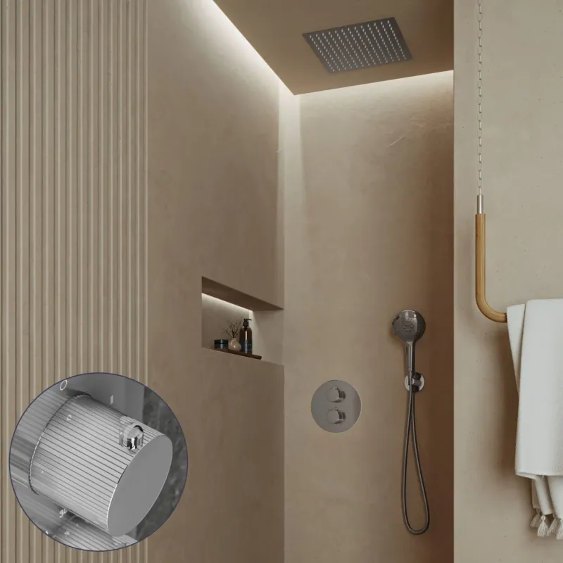 Saniclear Cube Stripes inbouw regendouche rond met inbouw douchekop 30x30cm en 2 standen handdouche chroom Hete Deal