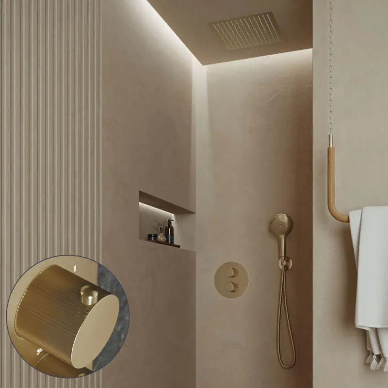 Saniclear Cube Stripes inbouw regendouche rond met inbouw douchekop 30x30cm en 2 standen handdouche geborsteld messing - mat goud Snelle Levering