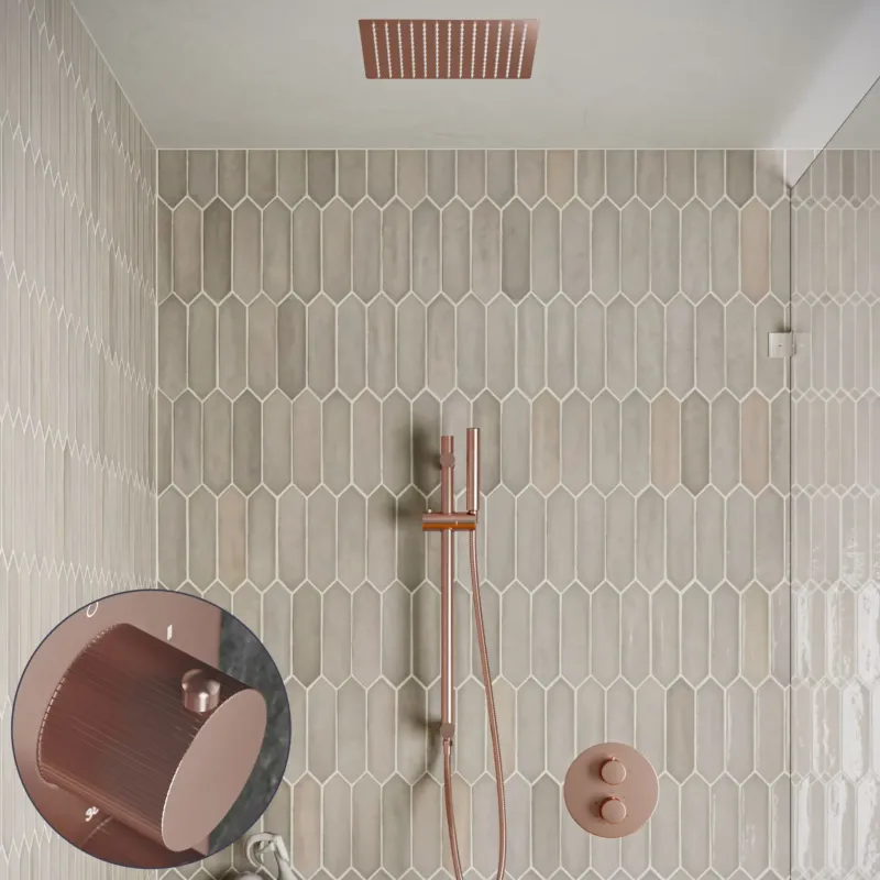 Saniclear Cube Stripes inbouw regendouche rond met inbouw douchekop 30x30cm, glijstang en staafhanddouche geborsteld koper Goedkoop