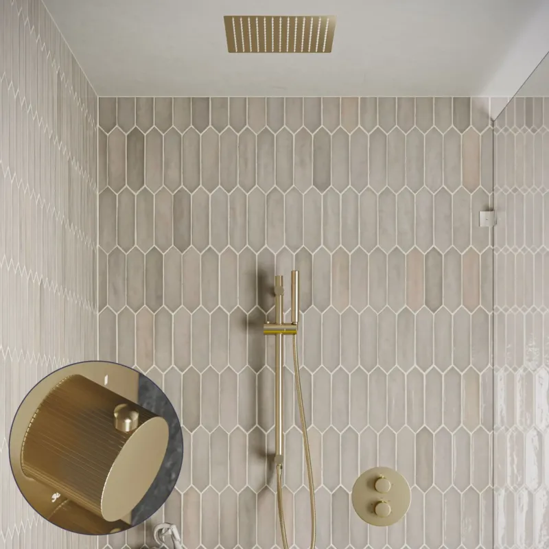 Saniclear Cube Stripes inbouw regendouche rond met inbouw douchekop 30x30cm, glijstang en staafhanddouche geborsteld messing - mat goud Beperkt Aanbod