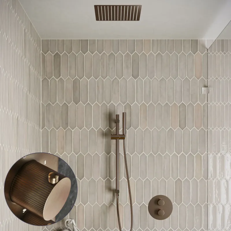 Saniclear Cube Stripes inbouw regendouche rond met inbouw douchekop 30x30cm, glijstang en staafhanddouche verouderd messing Nu Kopen