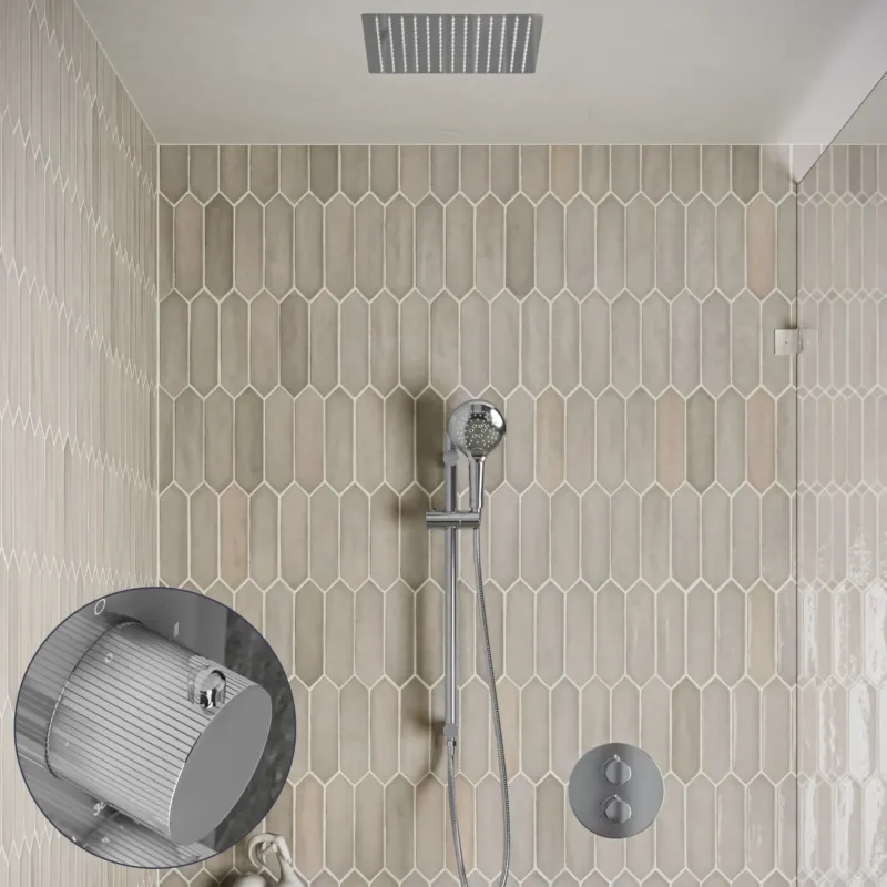 Saniclear Cube Stripes inbouw regendouche rond met inbouw douchekop 30x30cm, glijstang en 2 standen handdouche chroom Goedkoop