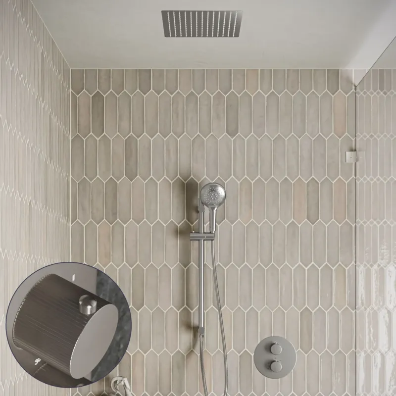 Lage Kosten Saniclear Cube Stripes inbouw regendouche rond met inbouw douchekop 30x30cm, glijstang en 2 standen handdouche RVS