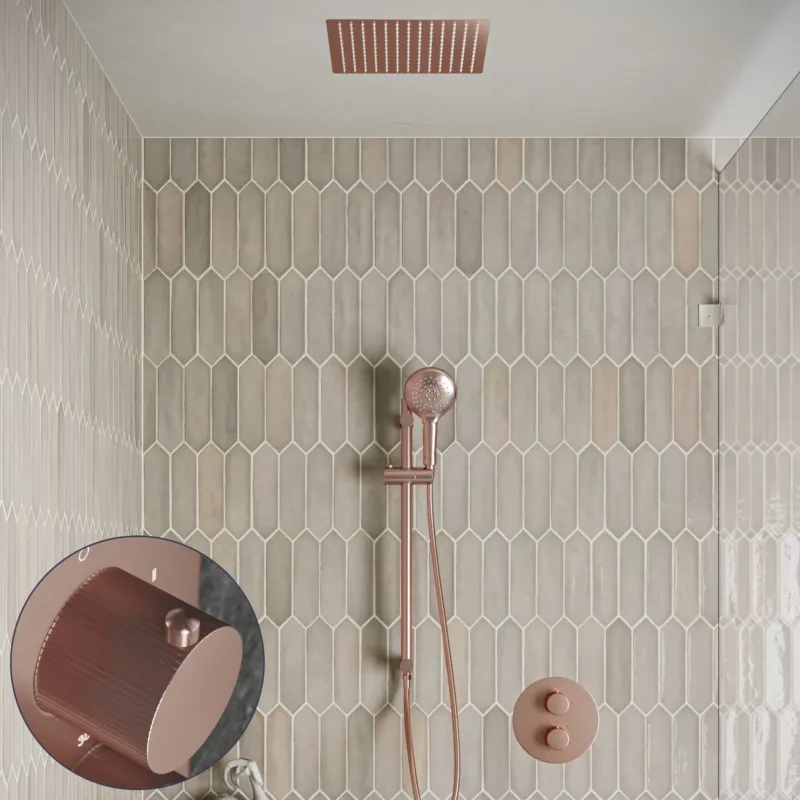Op = Op Saniclear Cube Stripes inbouw regendouche rond met inbouw douchekop 30x30cm, glijstang en 2 standen handdouche geborsteld koper