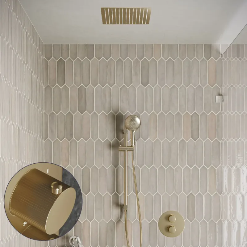 Saniclear Cube Stripes inbouw regendouche rond met inbouw douchekop 30x30cm, glijstang en 2 standen handdouche geborsteld messing - mat goud Actieprijs