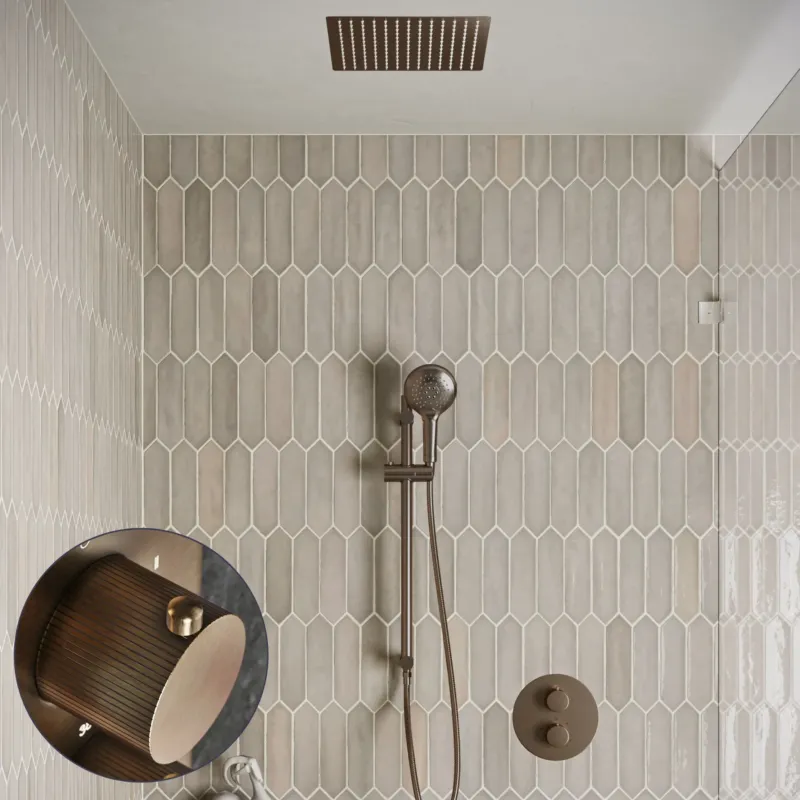 Saniclear Cube Stripes inbouw regendouche rond met inbouw douchekop 30x30cm, glijstang en 2 standen handdouche verouderd messing Koop Online
