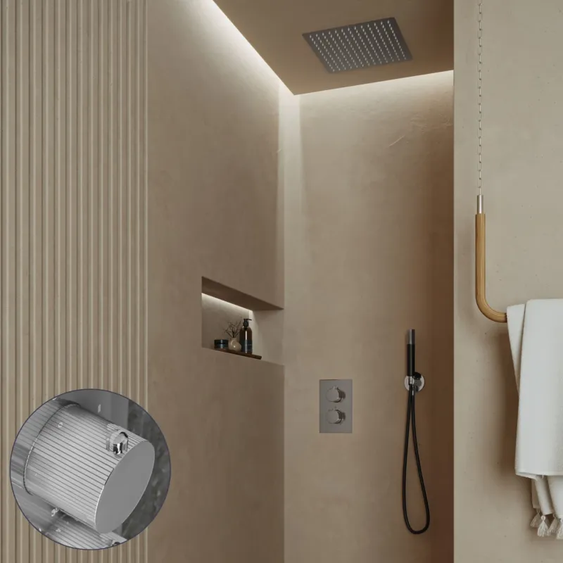 Op = Op Saniclear Cube Stripes Pro inbouw regendouche met inbouw douchekop 30x30cm en staafhanddouche chroom