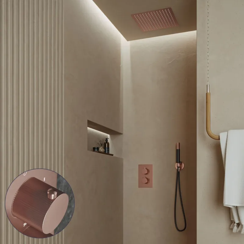 Saniclear Cube Stripes Pro inbouw regendouche met inbouw douchekop 30x30cm en staafhanddouche geborsteld koper Veilige Betaling