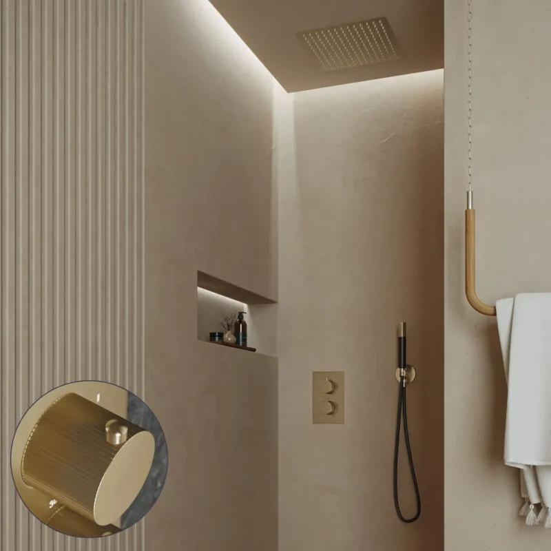 Saniclear Cube Stripes Pro inbouw regendouche met inbouw douchekop 30x30cm en staafhanddouche geborsteld messing - mat goud Speciale Aanbieding