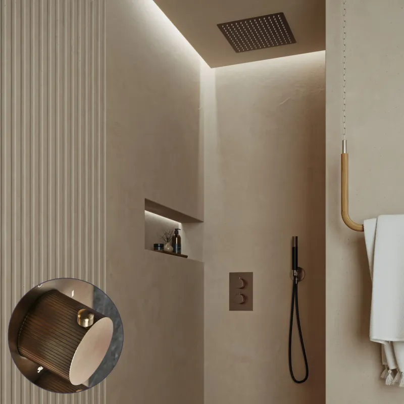 Beperkt Aanbod Saniclear Cube Stripes Pro inbouw regendouche met inbouw douchekop 30x30cm en staafhanddouche verouderd messing