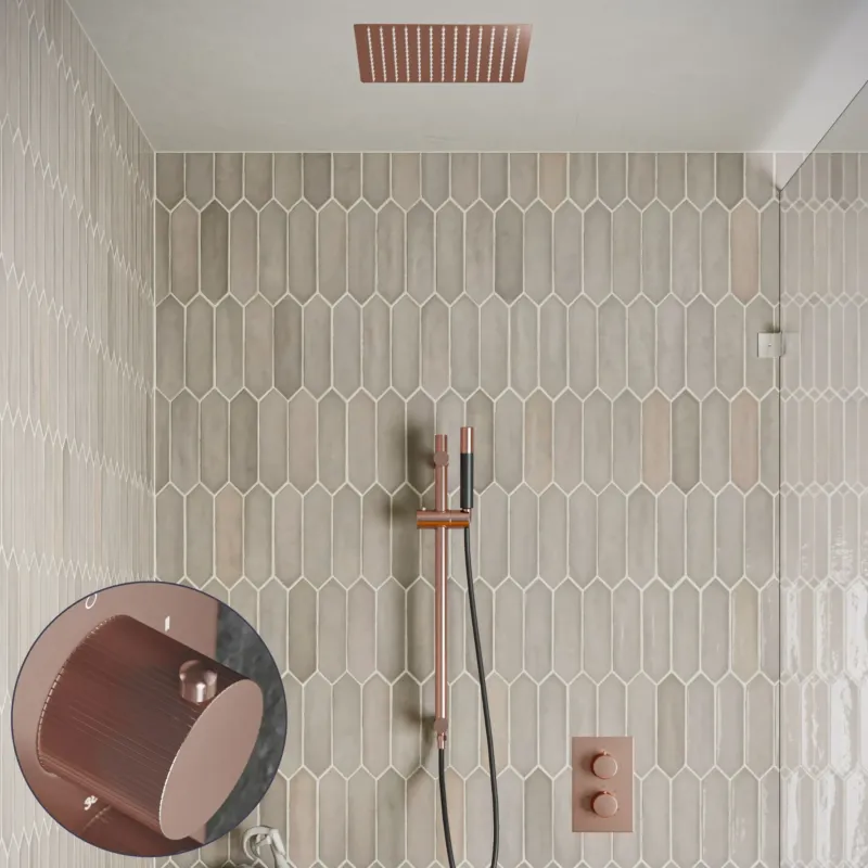 Saniclear Cube Stripes Pro inbouw regendouche met inbouw douchekop 30x30cm, glijstang en staafhanddouche geborsteld koper Direct Beschikbaar