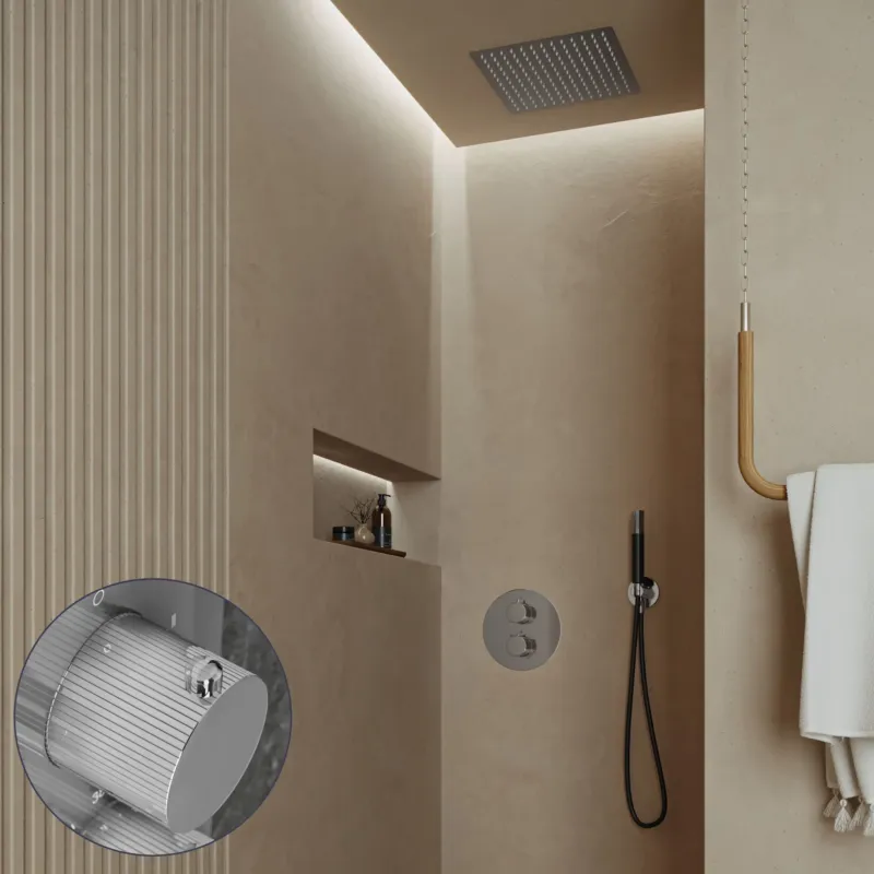 Saniclear Cube Stripes Pro inbouw regendouche rond met inbouw douchekop 30x30cm en staafhanddouche chroom Alleen Vandaag