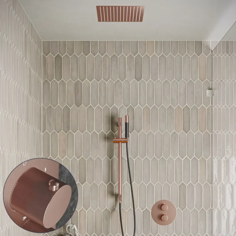 Saniclear Cube Stripes Pro inbouw regendouche rond met inbouw douchekop 30x30cm, glijstang en staafhanddouche geborsteld koper Beperkt Aanbod
