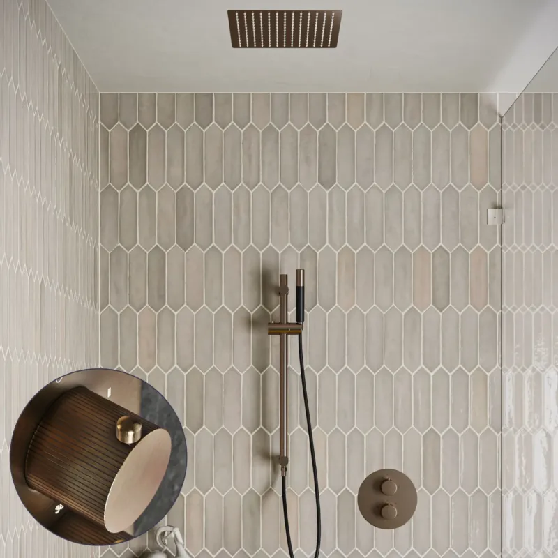 Bestel Nu Saniclear Cube Stripes Pro inbouw regendouche rond met inbouw douchekop 30x30cm, glijstang en staafhanddouche verouderd messing