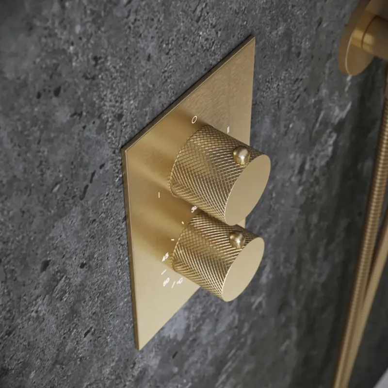 Gereduceerde Prijs Saniclear Evolution Curved inbouw regendouche met 2 standen handdouche geborsteld messing - mat goud