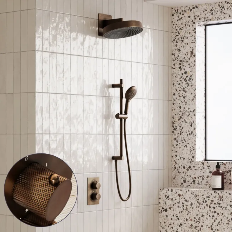 Saniclear Evolution Curved inbouw regendouche met glijstang en 2 standen handdouche verouderd messing Beste Prijs