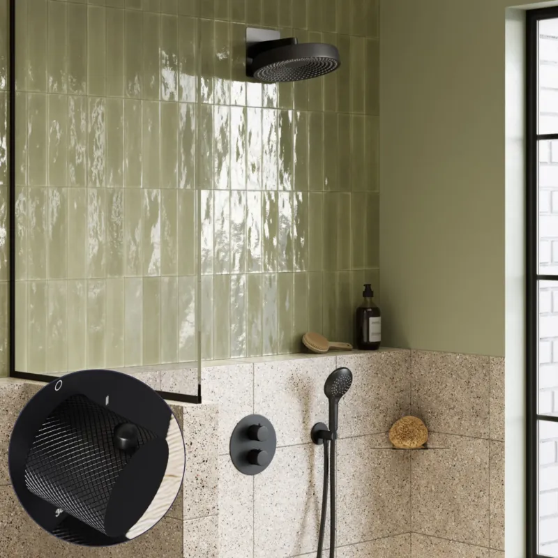 Saniclear Evolution Curved inbouw regendouche rond met 2 standen handdouche zwart mat Koopje
