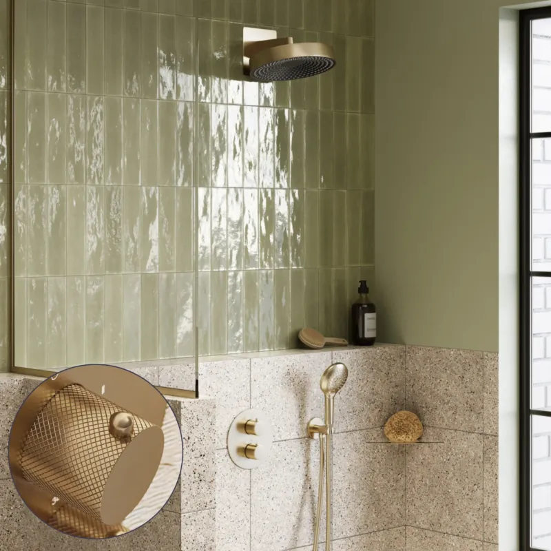 Saniclear Evolution Curved inbouw regendouche rond met 2 standen handdouche geborsteld messing - mat goud Must-Have