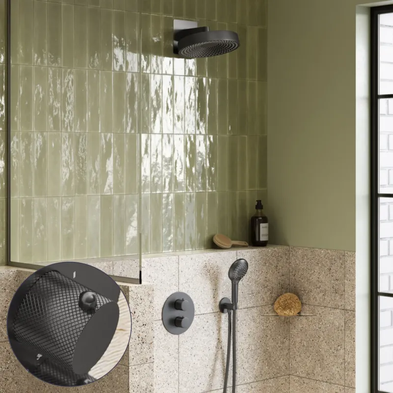 Hete Deal Saniclear Evolution Curved inbouw regendouche rond met 2 standen handdouche verouderd ijzer - gunmetal