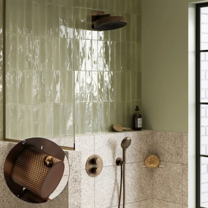Saniclear Evolution Curved inbouw regendouche rond met 2 standen handdouche verouderd messing Premium