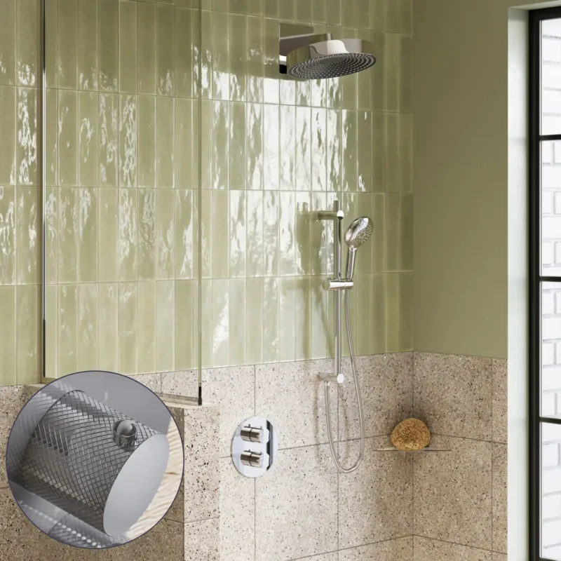 Gecertificeerd Saniclear Evolution Curved inbouw regendouche rond met glijstang en 2 standen handdouche chroom
