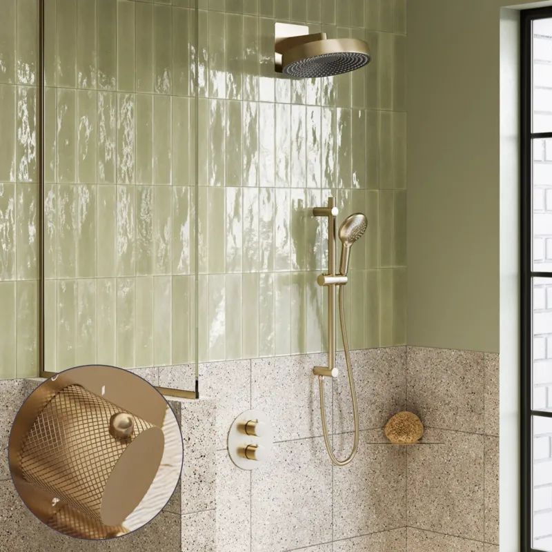 Saniclear Evolution Curved inbouw regendouche rond met glijstang en 2 standen handdouche geborsteld messing - mat goud Betaalbaar