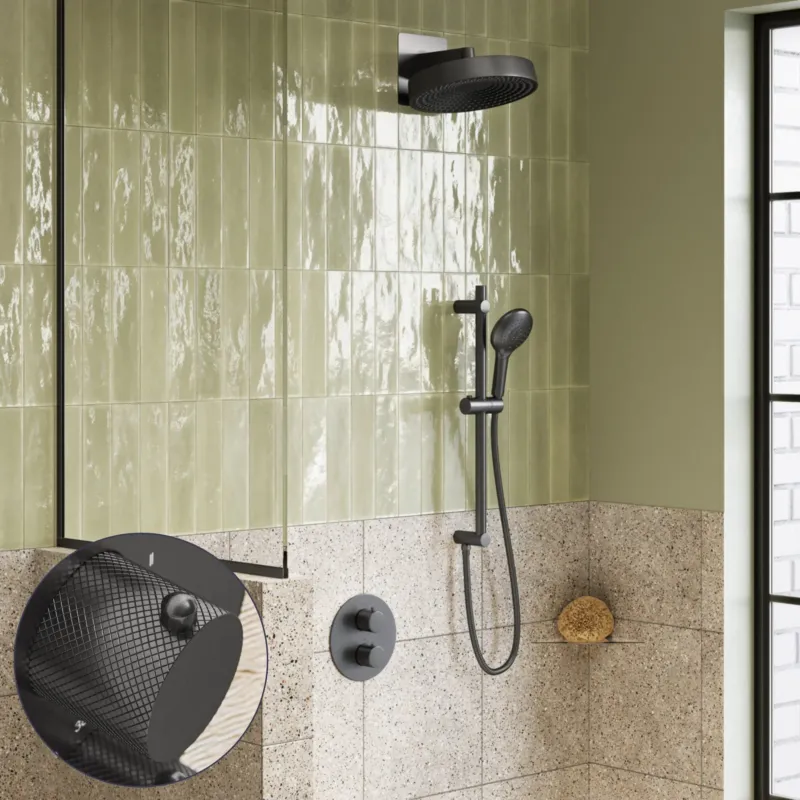 Saniclear Evolution Curved inbouw regendouche rond met glijstang en 2 standen handdouche verouderd ijzer - gunmetal Express Levering