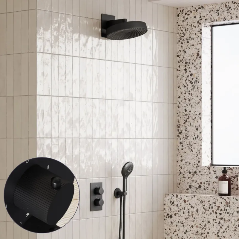 Saniclear Evolution Stripes inbouw regendouche met 2 standen handdouche zwart mat Aanbieding