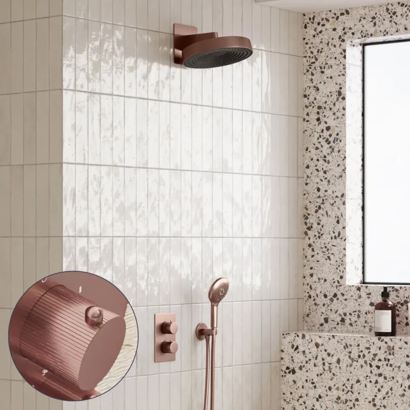 Saniclear Evolution Stripes inbouw regendouche met 2 standen handdouche geborsteld koper Shop Nu
