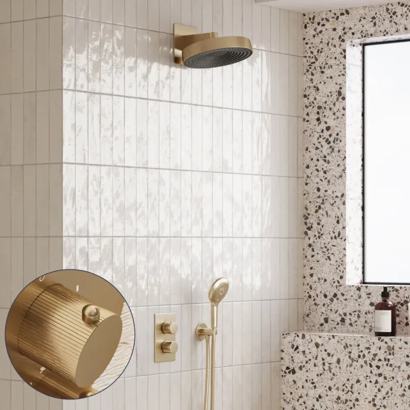 Saniclear Evolution Stripes inbouw regendouche met 2 standen handdouche geborsteld messing - mat goud Merkproduct
