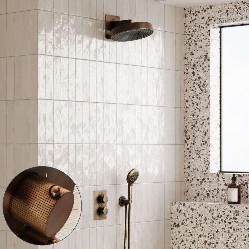 Saniclear Evolution Stripes inbouw regendouche met 2 standen handdouche verouderd messing Direct Beschikbaar