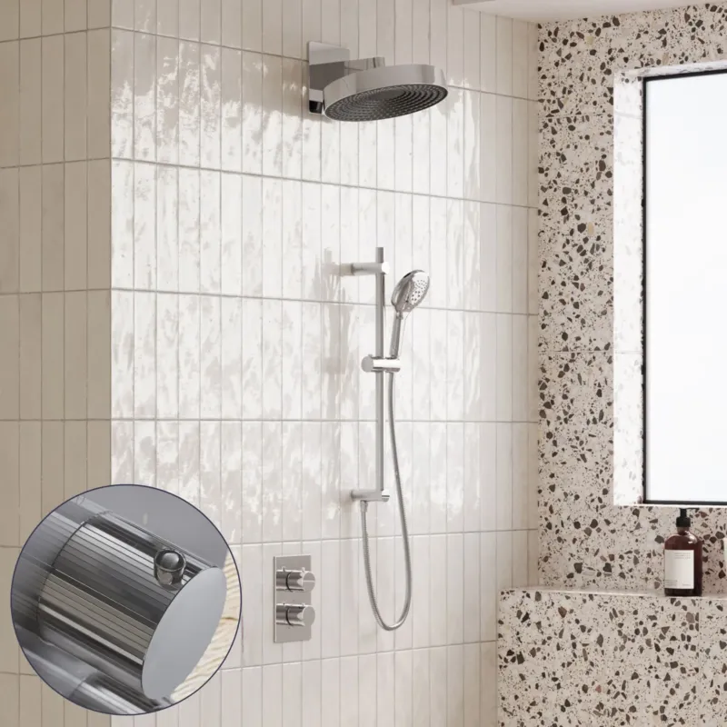Saniclear Evolution Stripes inbouw regendouche met glijstang en 2 standen handdouche chroom Gereduceerde Prijs