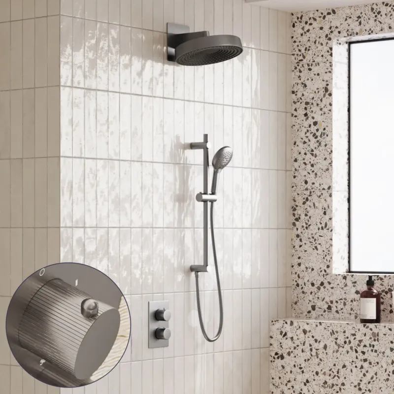 Direct Verzonden Saniclear Evolution Stripes inbouw regendouche met glijstang en 2 standen handdouche RVS