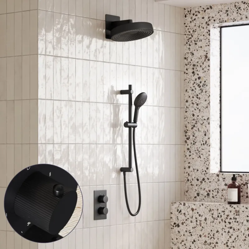 Beste Prijs Saniclear Evolution Stripes inbouw regendouche met glijstang en 2 standen handdouche zwart mat