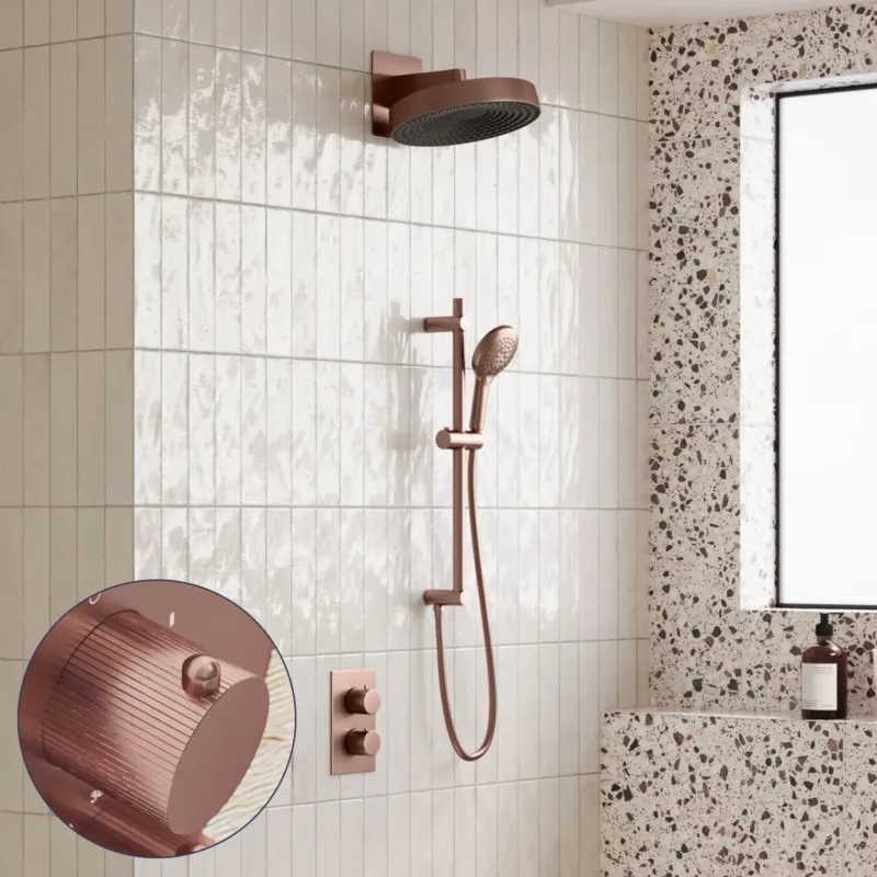 Alleen Vandaag Saniclear Evolution Stripes inbouw regendouche met glijstang en 2 standen handdouche geborsteld koper