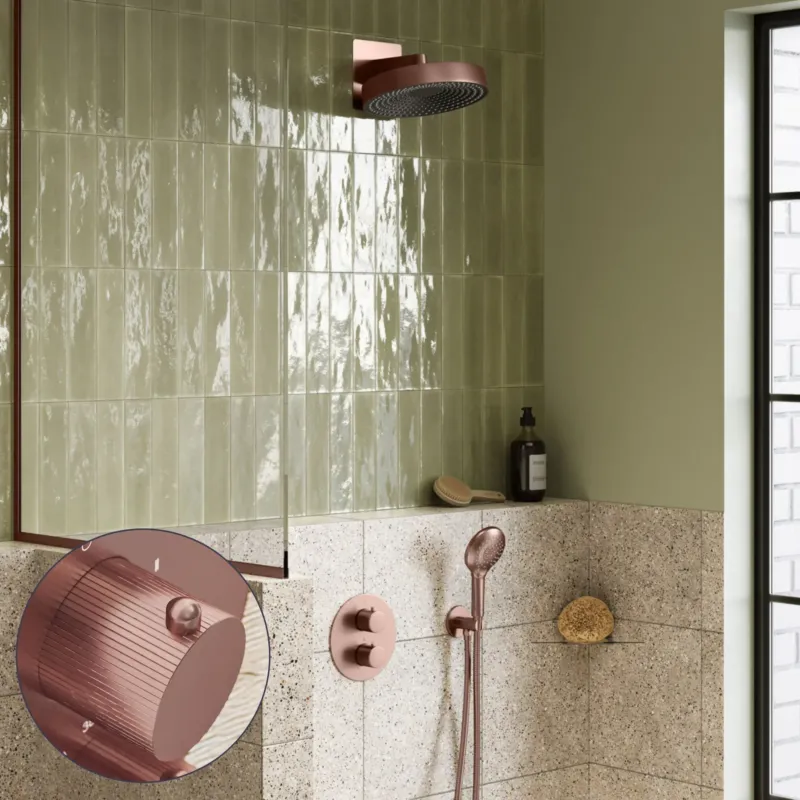 Saniclear Evolution Stripes inbouw regendouche rond met 2 standen handdouche geborsteld koper Bestseller