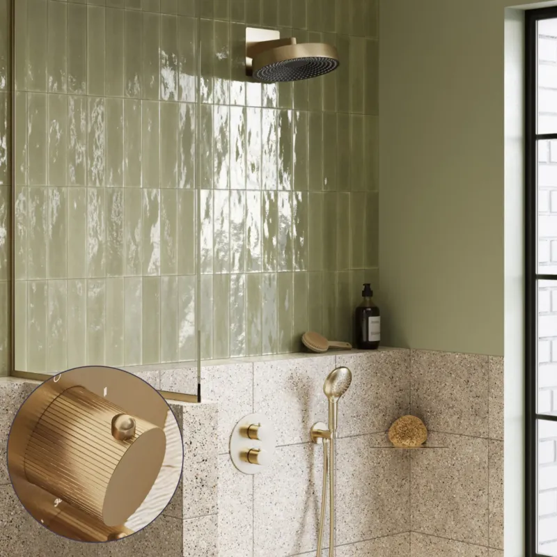 Uitverkoop Saniclear Evolution Stripes inbouw regendouche rond met 2 standen handdouche geborsteld messing - mat goud