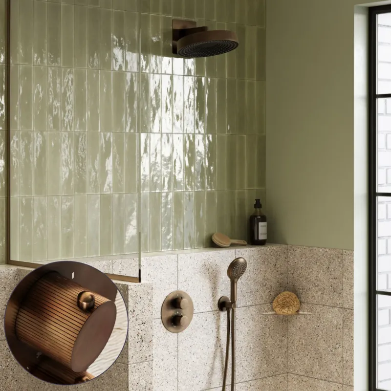 Saniclear Evolution Stripes inbouw regendouche rond met 2 standen handdouche verouderd messing Laatste Versie