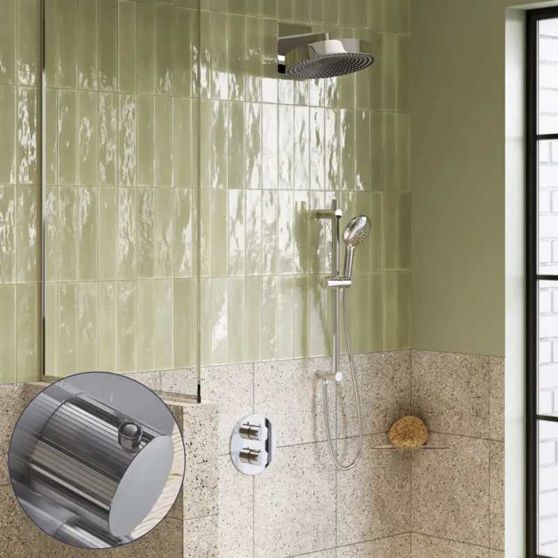 Weekendaanbieding Saniclear Evolution Stripes inbouw regendouche rond met glijstang en 2 standen handdouche chroom