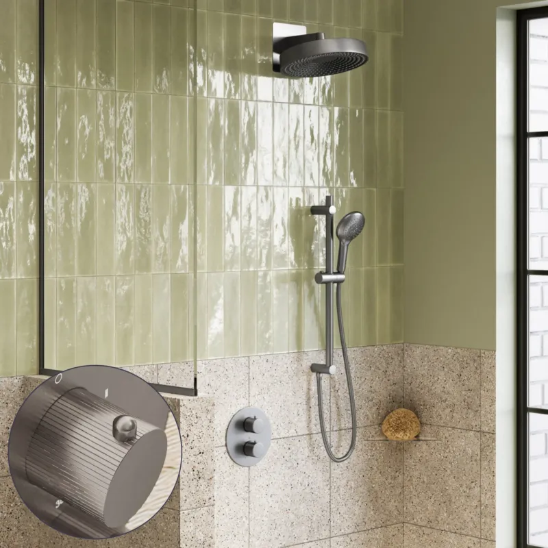 Saniclear Evolution Stripes inbouw regendouche rond met glijstang en 2 standen handdouche RVS Shop Nu