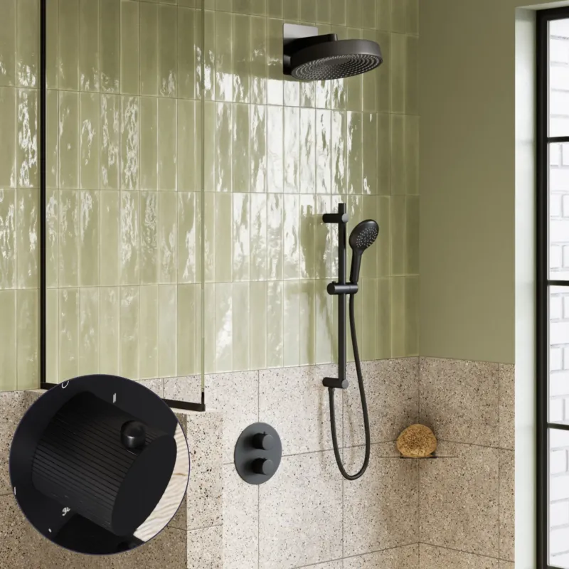 Saniclear Evolution Stripes inbouw regendouche rond met glijstang en 2 standen handdouche zwart mat Beste Prijs