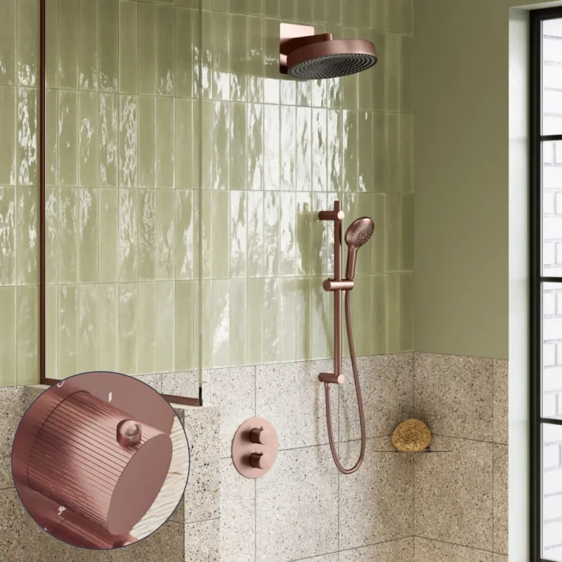 Saniclear Evolution Stripes inbouw regendouche rond met glijstang en 2 standen handdouche geborsteld koper Must-Have