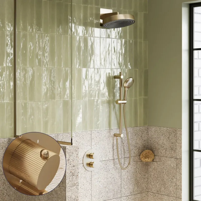 Favoriet Saniclear Evolution Stripes inbouw regendouche rond met glijstang en 2 standen handdouche geborsteld messing - mat goud
